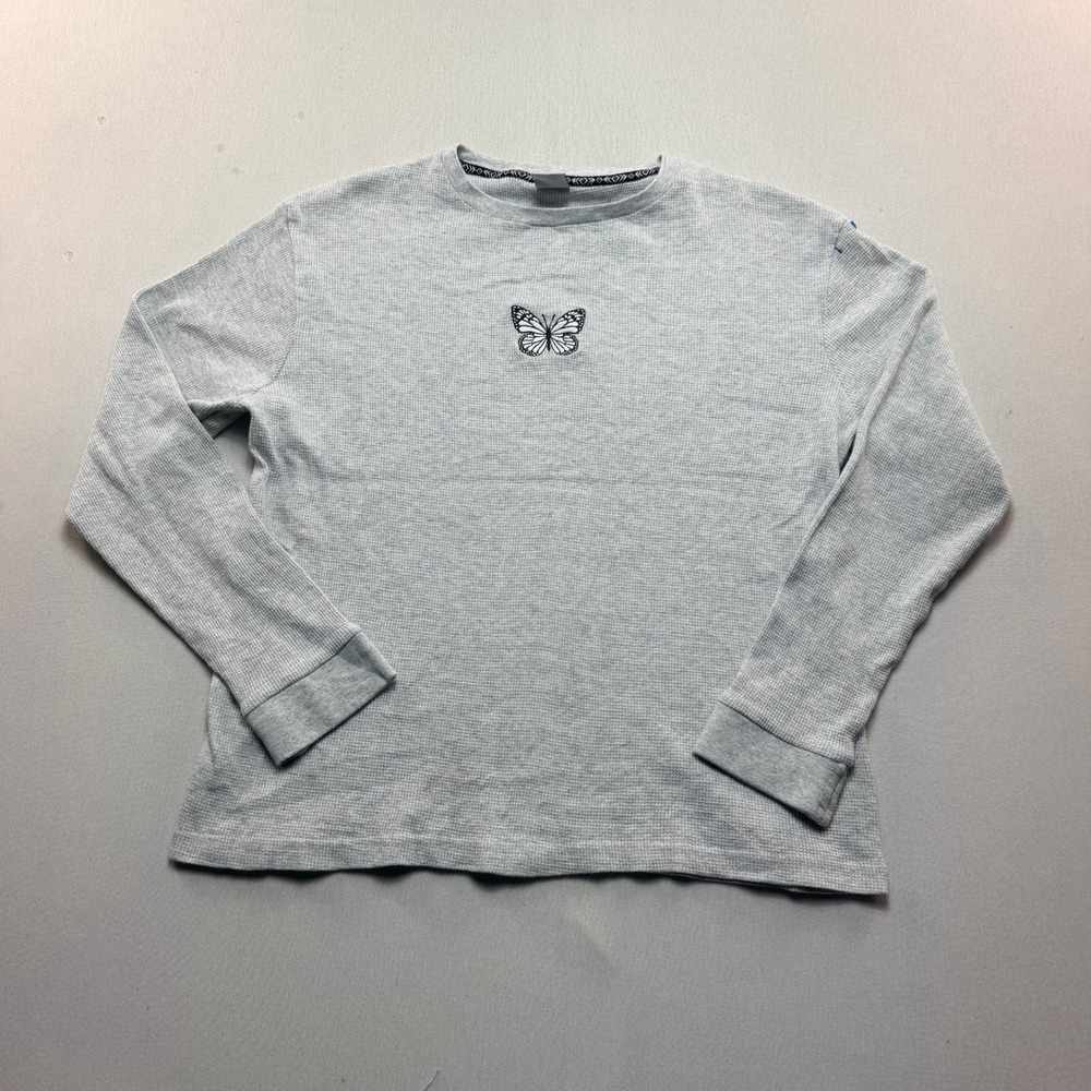 Unbranded Butterfly Thermal Top Womens Large Grey Excellent Waffle Knit Long Slv